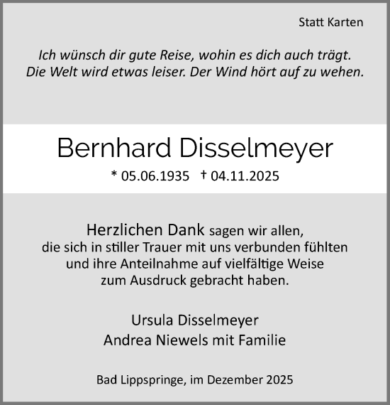 Traueranzeige von Bernhard Disselmeyer von Neue Westfälische und Westfalen-Blatt