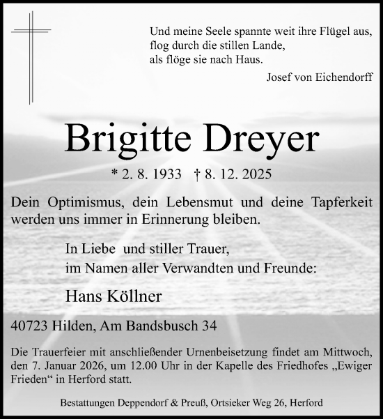 Traueranzeige von Brigitte Dreyer von Neue Westfälische und Westfalen-Blatt