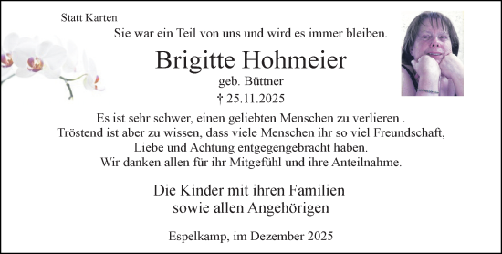 Traueranzeige von Brigitte Hohmeier von Neue Westfälische und Westfalen-Blatt