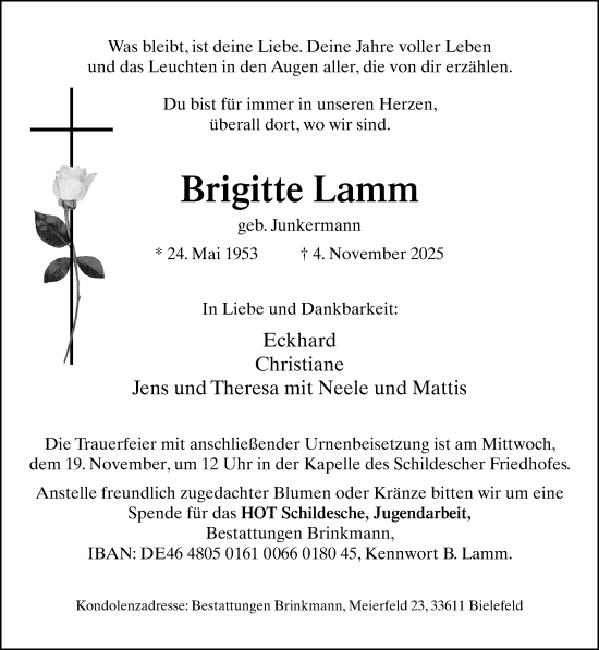 Traueranzeige von Brigitte Lamm von Neue Westfälische und Westfalen-Blatt