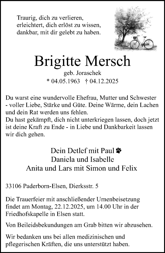 Traueranzeige von Brigitte Mersch von Neue Westfälische und Westfalen-Blatt