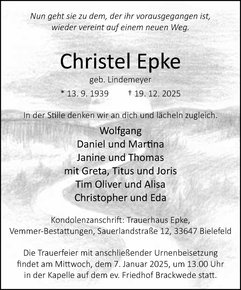  Traueranzeige für Christel Epke vom 24.12.2025 aus Neue Westfälische und Westfalen-Blatt