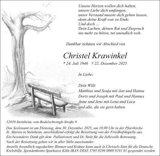 Traueranzeige von Christel Krawinkel von Neue Westfälische und Westfalen-Blatt