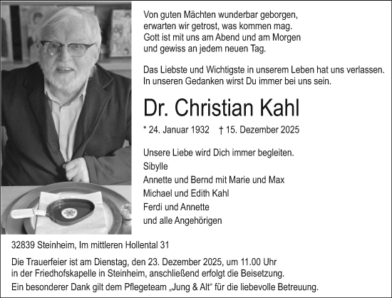 Traueranzeige von Christian Kahl von Neue Westfälische und Westfalen-Blatt