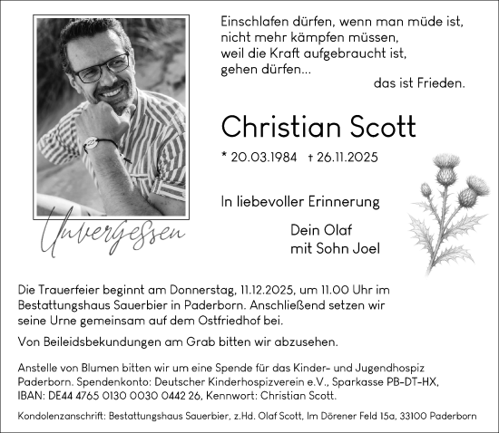 Traueranzeige von Christian Scott von Neue Westfälische und Westfalen-Blatt