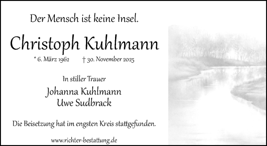 Traueranzeige von Christoph Kuhlmann von Neue Westfälische und Westfalen-Blatt