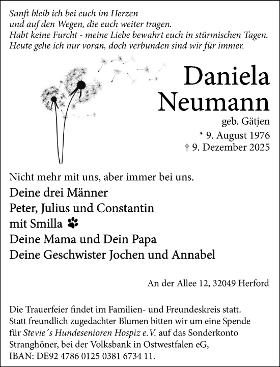 Traueranzeige von Daniela Neumann von Neue Westfälische und Westfalen-Blatt