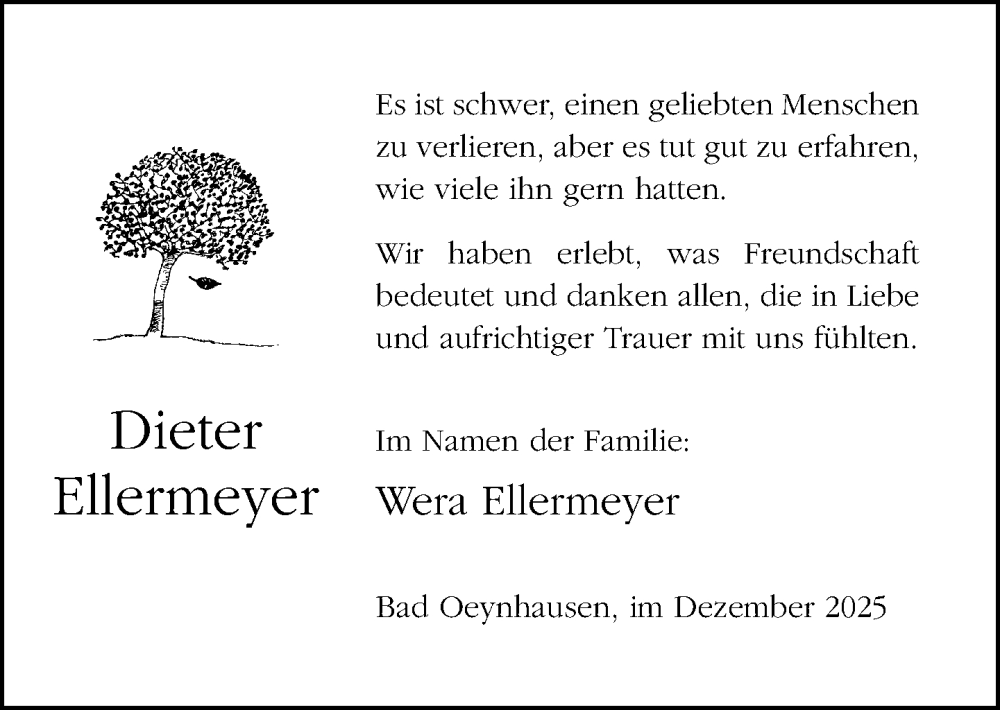  Traueranzeige für Dieter Ellermeyer vom 20.12.2025 aus Neue Westfälische und Westfalen-Blatt