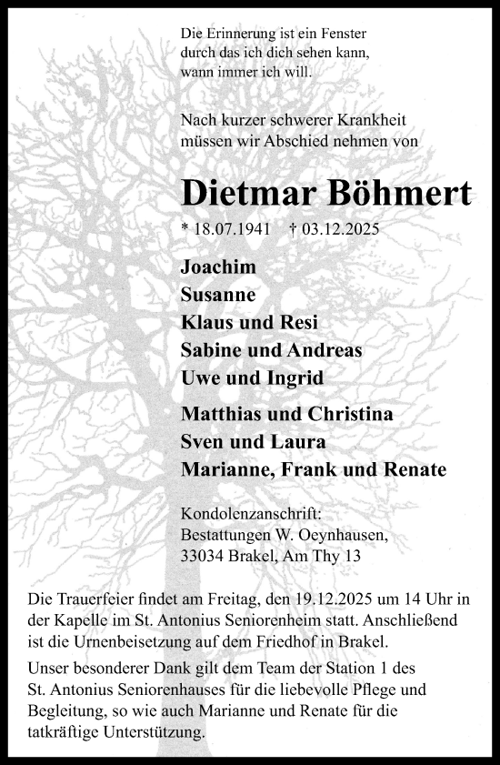 Traueranzeige von Dietmar Böhmert von Neue Westfälische und Westfalen-Blatt