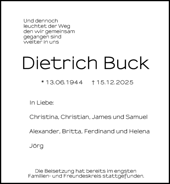 Traueranzeige von Dietrich Buck von Neue Westfälische und Westfalen-Blatt