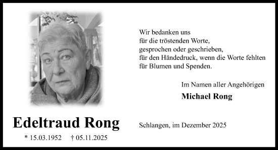 Traueranzeige von Edeltraud Rong von Neue Westfälische und Westfalen-Blatt
