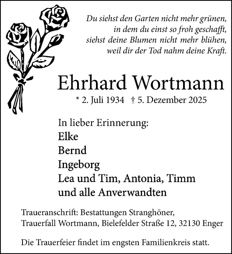  Traueranzeige für Ehrhard Wortmann vom 11.12.2025 aus Neue Westfälische und Westfalen-Blatt