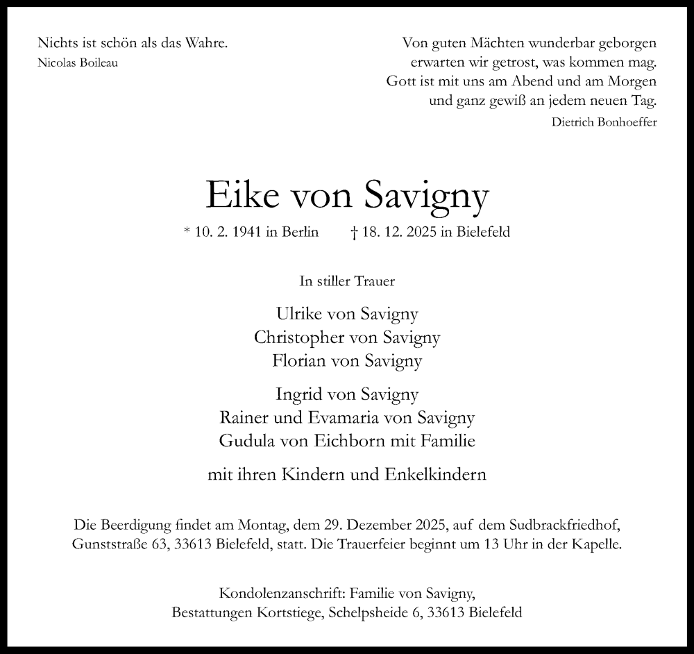  Traueranzeige für Eike von Savigny vom 24.12.2025 aus Neue Westfälische und Westfalen-Blatt