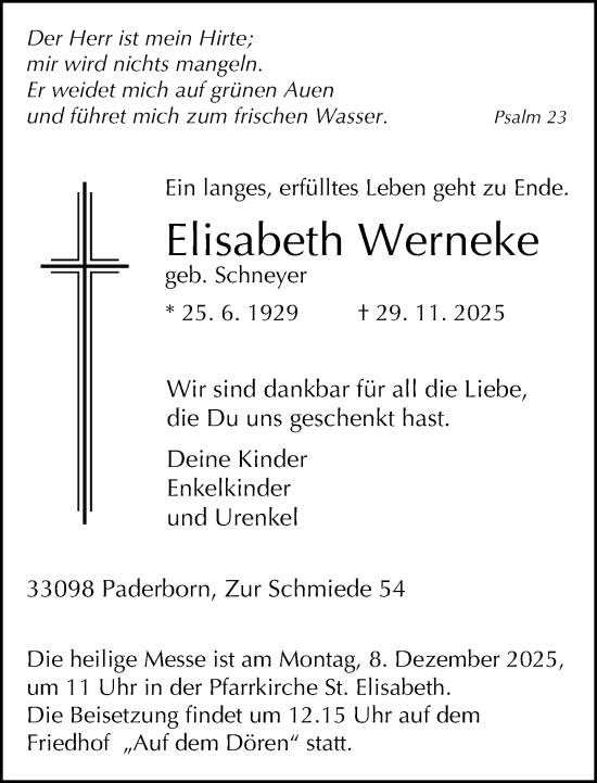 Traueranzeige von Elisabeth Werneke von Neue Westfälische und Westfalen-Blatt