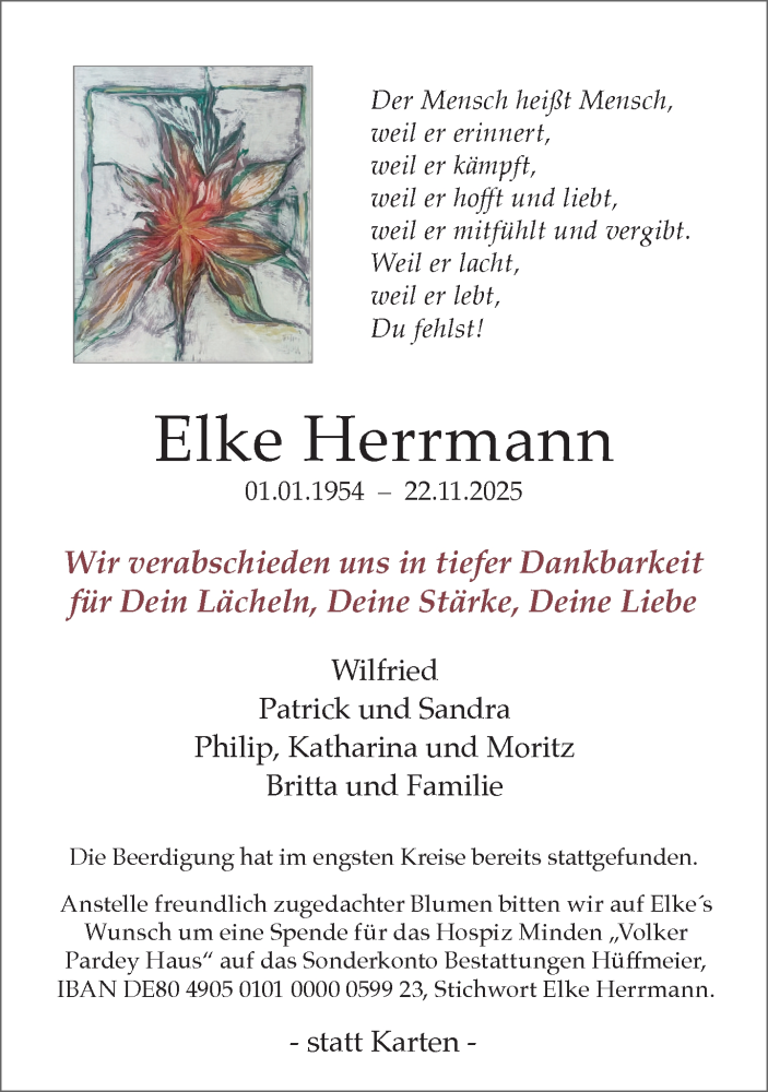  Traueranzeige für Elke Herrmann vom 06.12.2025 aus Neue Westfälische und Westfalen-Blatt