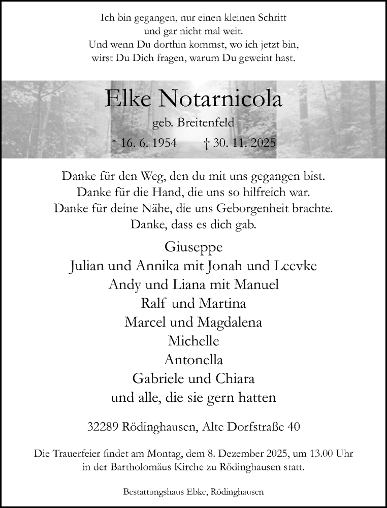 Traueranzeige für Elke Notarnicola vom 03.12.2025 aus Neue Westfälische und Westfalen-Blatt