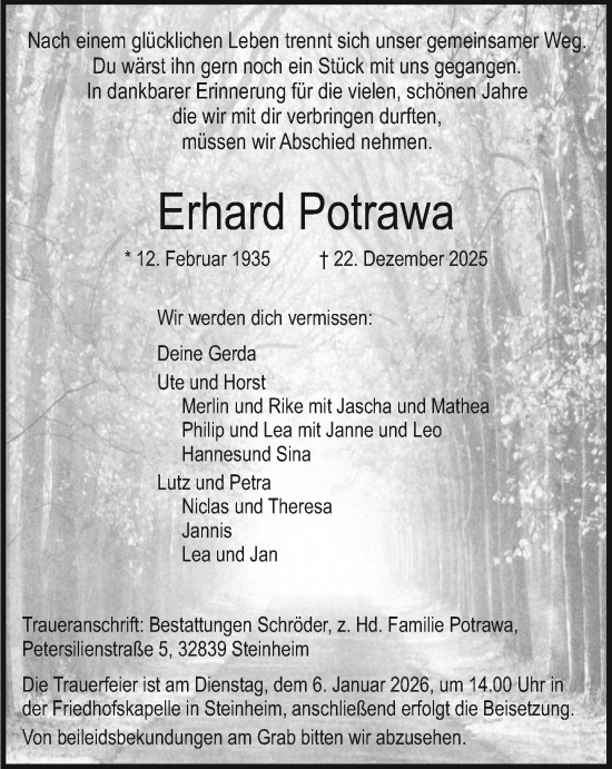 Traueranzeige von Erhard Potrawa von Neue Westfälische und Westfalen-Blatt