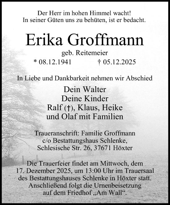 Traueranzeige von Erika Groffmann von Neue Westfälische und Westfalen-Blatt
