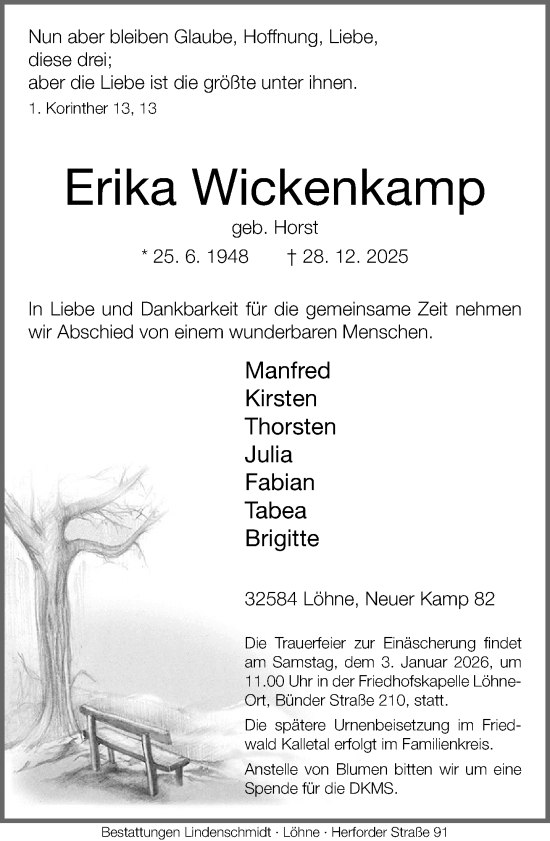 Traueranzeige von Erika Wickenkamp von Neue Westfälische und Westfalen-Blatt