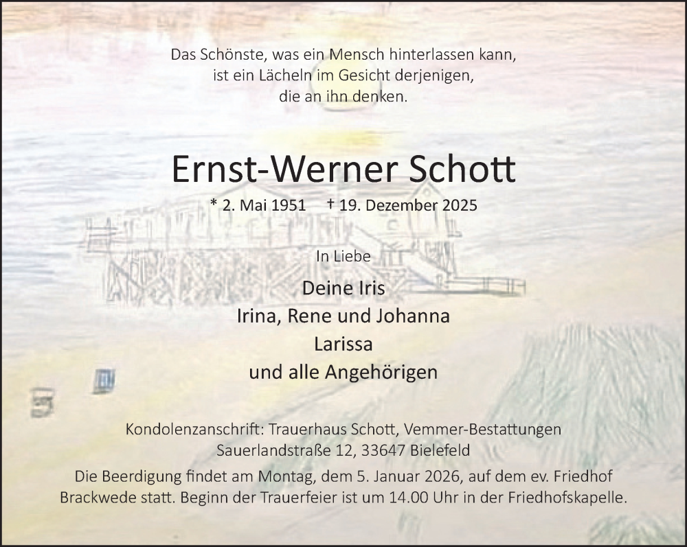  Traueranzeige für Ernst-Werner Schott vom 27.12.2025 aus Neue Westfälische und Westfalen-Blatt