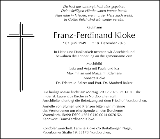 Traueranzeige von Franz-Ferdinand Kloke von Neue Westfälische und Westfalen-Blatt