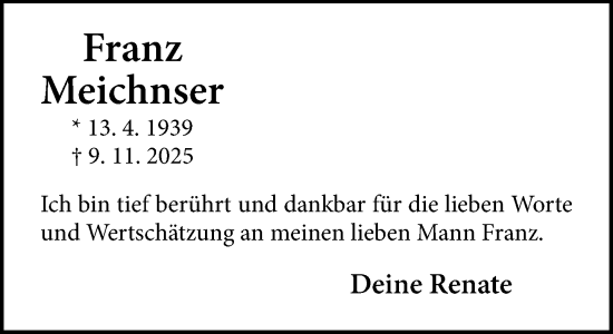 Traueranzeige von Franz Meichnser von Neue Westfälische und Westfalen-Blatt