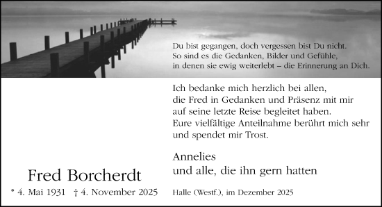 Traueranzeige von Fred Borcherdt von Neue Westfälische und Westfalen-Blatt