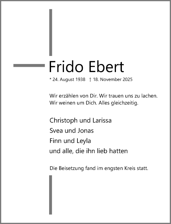 Traueranzeige von Frido Ebert von Neue Westfälische und Westfalen-Blatt