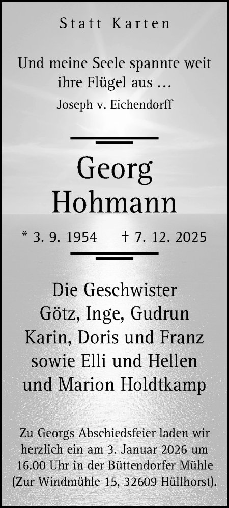 Traueranzeige von Georg Hohmann von Neue Westfälische und Westfalen-Blatt
