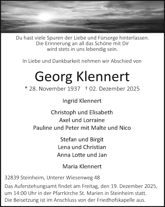 Traueranzeige von Georg Klennert von Neue Westfälische und Westfalen-Blatt