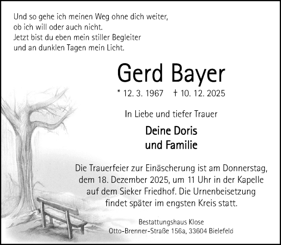 Traueranzeige von Gerd Bayer von Neue Westfälische und Westfalen-Blatt