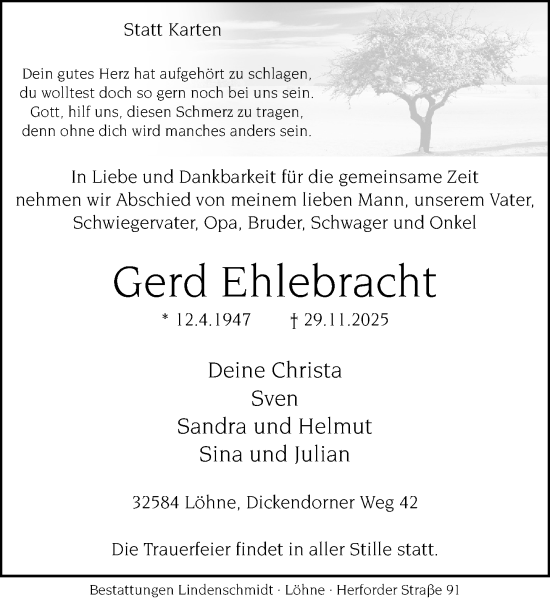 Traueranzeige von Gerd Ehlebracht von Neue Westfälische und Westfalen-Blatt