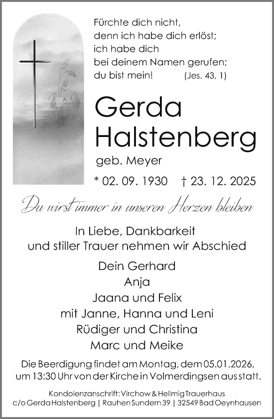 Traueranzeige von Gerda Halstenberg von Neue Westfälische und Westfalen-Blatt