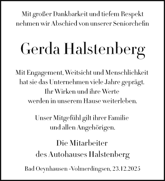 Traueranzeige von Gerda Halstenberg von Neue Westfälische und Westfalen-Blatt