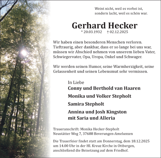 Traueranzeige von Gerhard Hecker von Neue Westfälische und Westfalen-Blatt