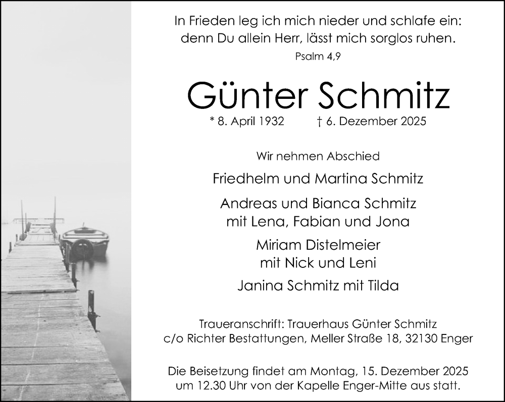  Traueranzeige für Günter Schmitz vom 10.12.2025 aus Neue Westfälische und Westfalen-Blatt