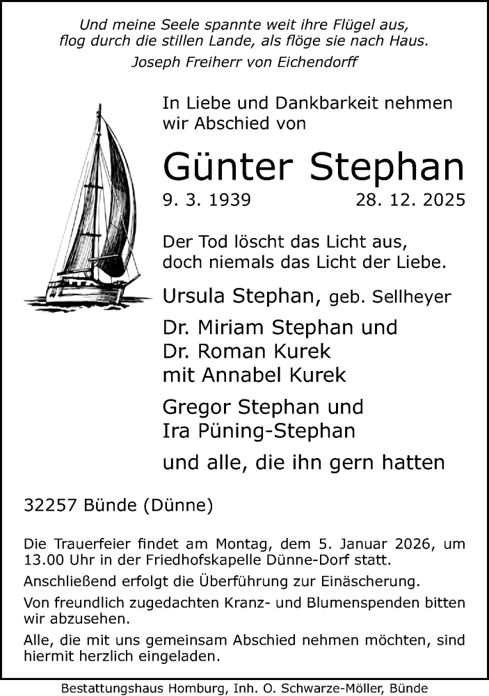  Traueranzeige für Günter Stephan vom 31.12.2025 aus Neue Westfälische und Westfalen-Blatt