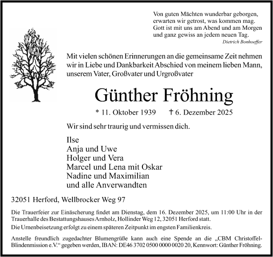 Traueranzeige von Günther Fröhning von Neue Westfälische und Westfalen-Blatt