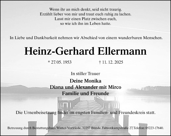 Traueranzeige von Heinz-Gerhard Ellermann von Neue Westfälische und Westfalen-Blatt
