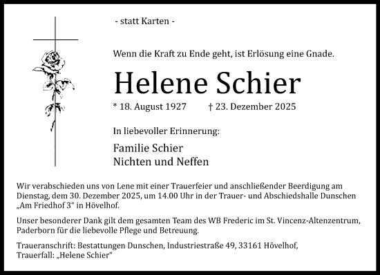 Traueranzeige von Helene Schier von Neue Westfälische und Westfalen-Blatt