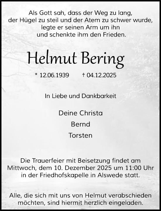 Traueranzeige von Helmut Bering von Neue Westfälische und Westfalen-Blatt