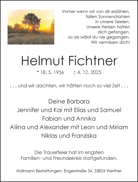 Traueranzeige von Helmut Fichtner von Neue Westfälische und Westfalen-Blatt