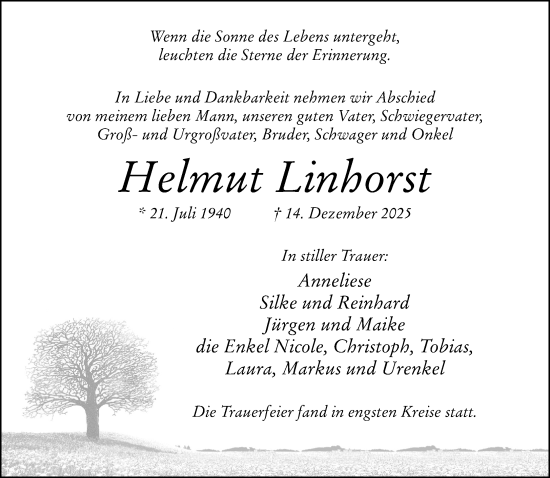 Traueranzeige von Helmut Linhorst von Neue Westfälische und Westfalen-Blatt