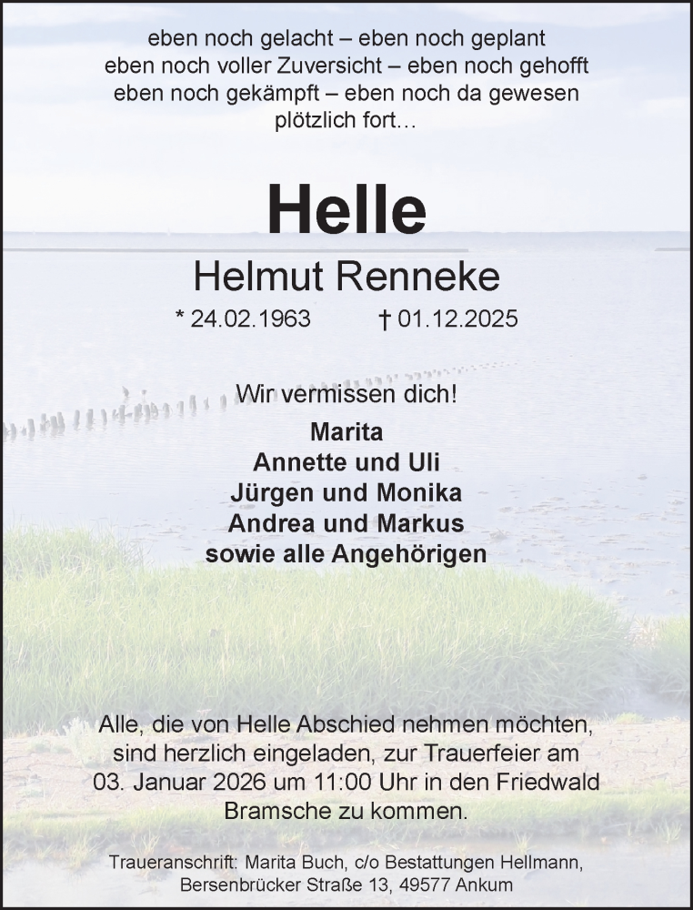  Traueranzeige für Helmut Renneke vom 20.12.2025 aus Neue Westfälische und Westfalen-Blatt
