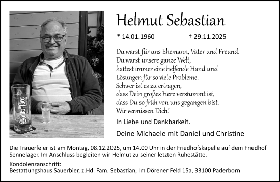 Traueranzeige von Helmut Sebastian von Neue Westfälische und Westfalen-Blatt