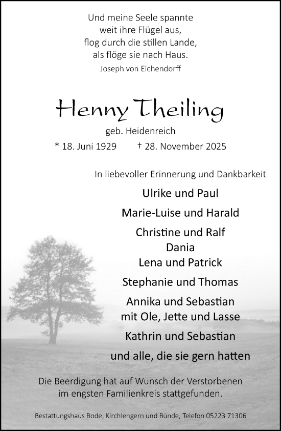 Traueranzeige von Henny Theiling von Neue Westfälische und Westfalen-Blatt