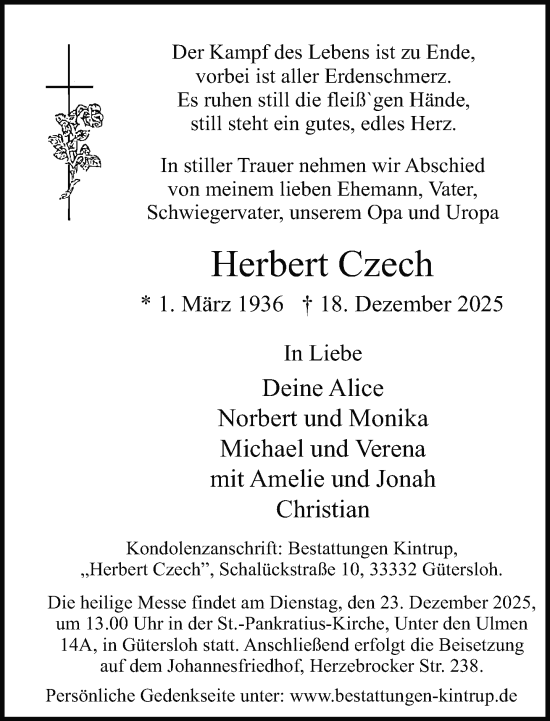 Traueranzeige von Herbert Czech von Neue Westfälische und Westfalen-Blatt