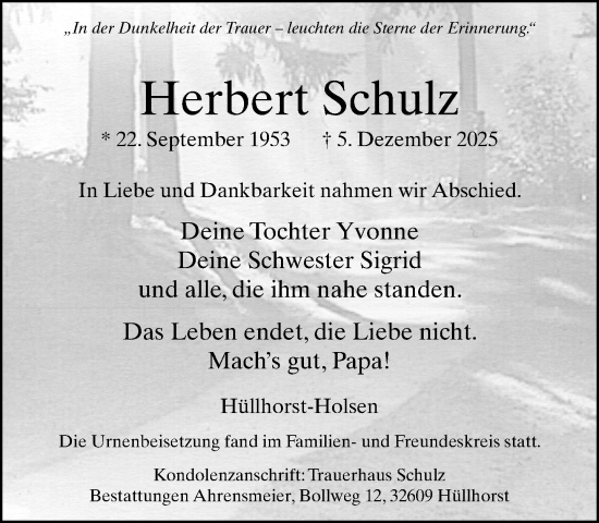 Traueranzeige von Herbert Schulz von Neue Westfälische und Westfalen-Blatt