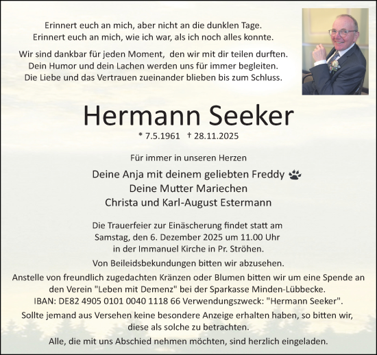 Traueranzeige von Hermann Seeker von Neue Westfälische und Westfalen-Blatt