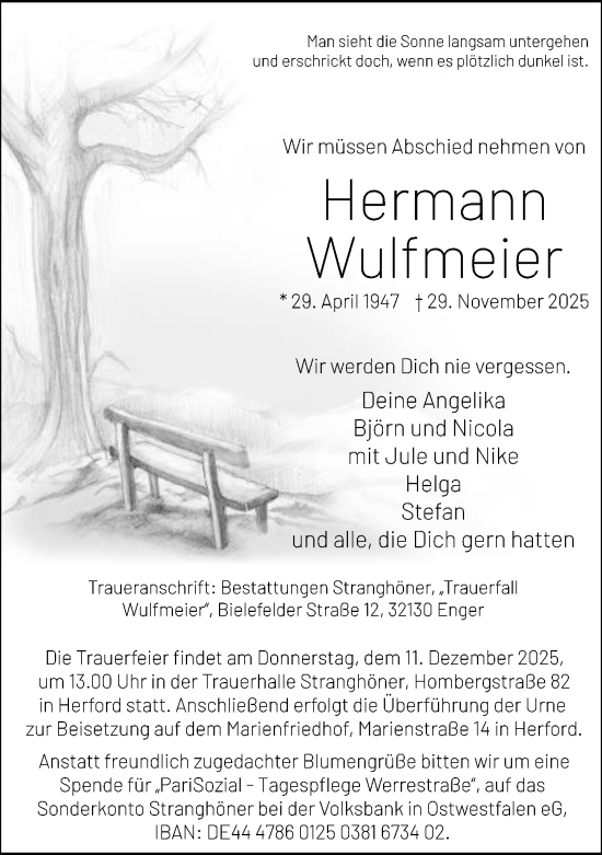 Traueranzeige von Hermann Wulfmeier von Neue Westfälische und Westfalen-Blatt